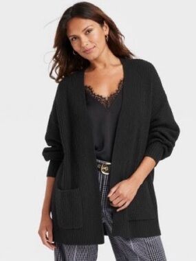 Target Black Ribbed Pocket Cardigan - L